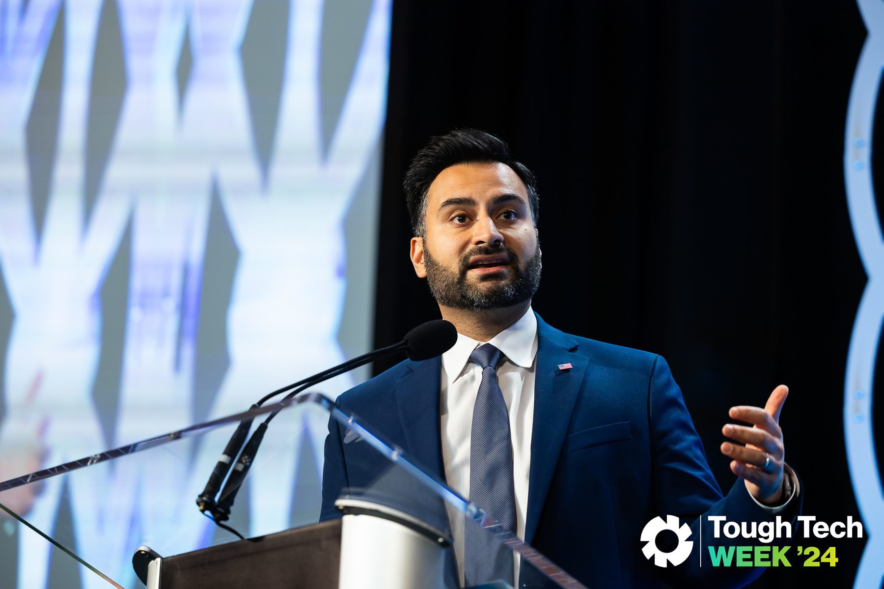 Ali Zaidi, Assistant to the President National Climate Advisor, presents on climate policy paradigms at the 2024 Tough Tech Summit.