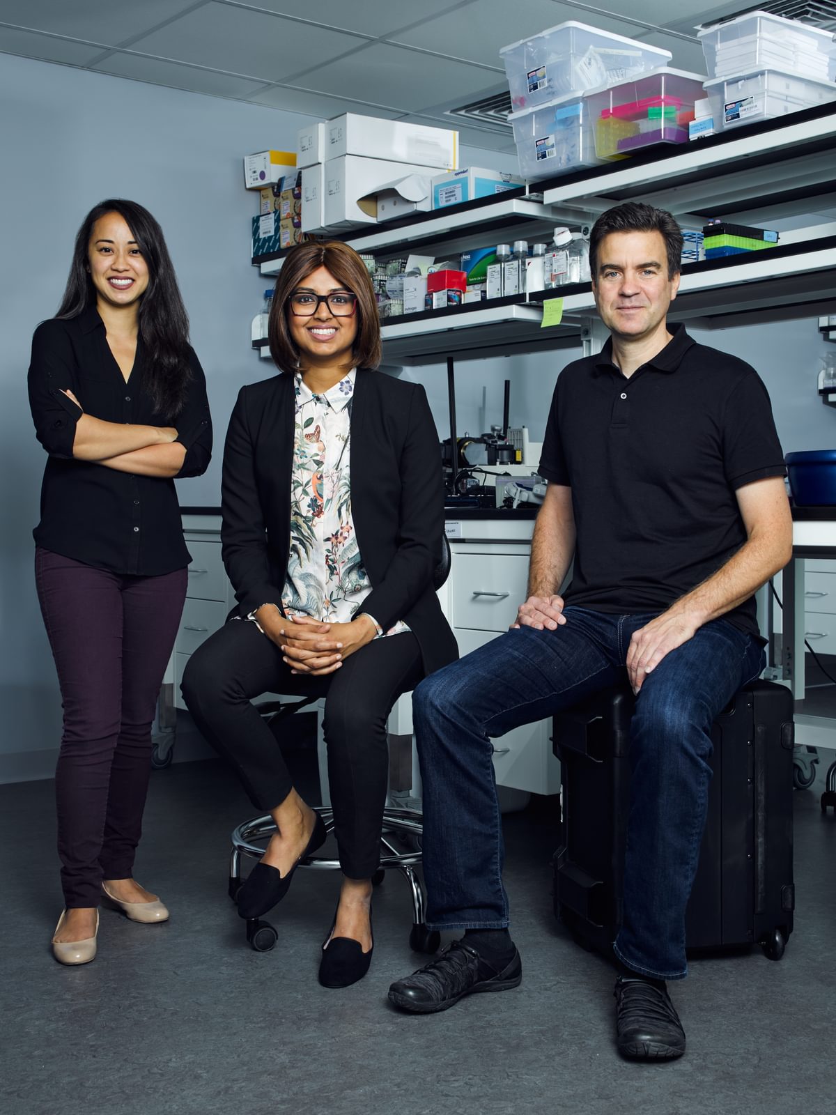 The founders of regenerative medicine startup Cellino pose in their workspace.