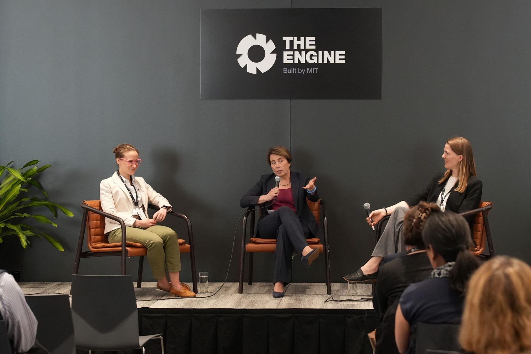 Massachusetts Governor Maura Healey sits on a panel at The Engine's Make it in Mass event.