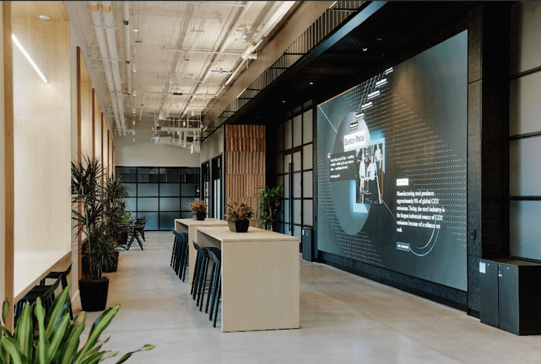 A view of the large wall-mounted display on the first floor of The Engine.